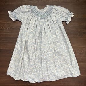 Smocked blue and white toile 2T dress